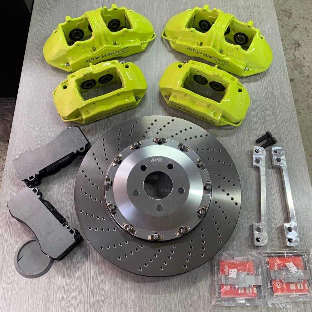 AMS Edition 410mm big brake kit with lime green six-pot callipers for the Aston Martin DB9